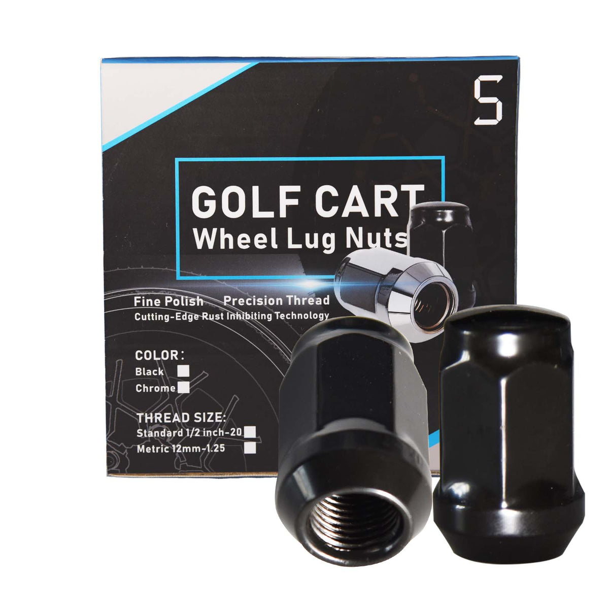 16 x 1/2 Inch Golf Cart BLACK Wheel Lug Nuts Club Car, EZGO