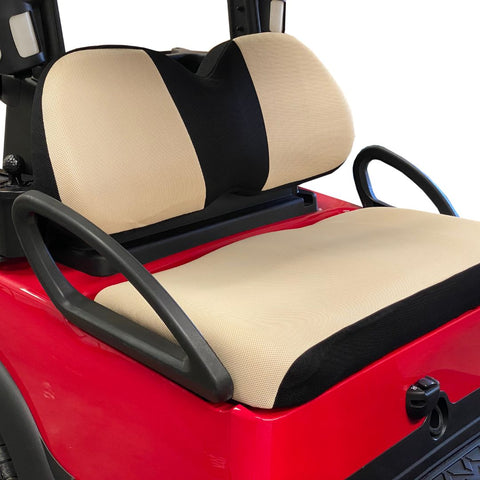Perforated Golf Cart Seat Cover Protector - EZGO RXV (Beige/Black)