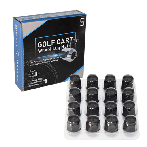 16 x 1/2 Inch Golf Cart BLACK Wheel Lug Nuts - Club Car, EZGO