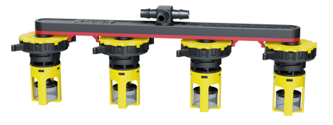 Manifold (red) with valves & swivel for 8V Battery with 2.5 inch cell spacing
