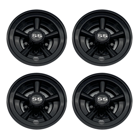 Golf Cart Hub Caps Set 8'' Wheel Covers Cap BLACK SS Club Car Yamaha EZGO Golf Buggy