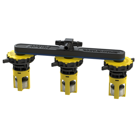 Manifold (blue) with valves & swivel for 6V Battery with 2.7 inch cell spacing